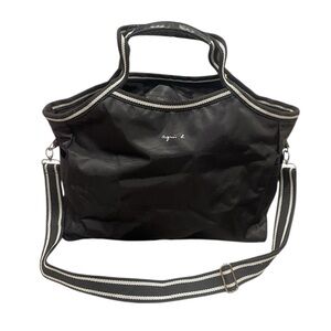 Auth agnes b - Black Cream Nylon Canvas Leather Handbag